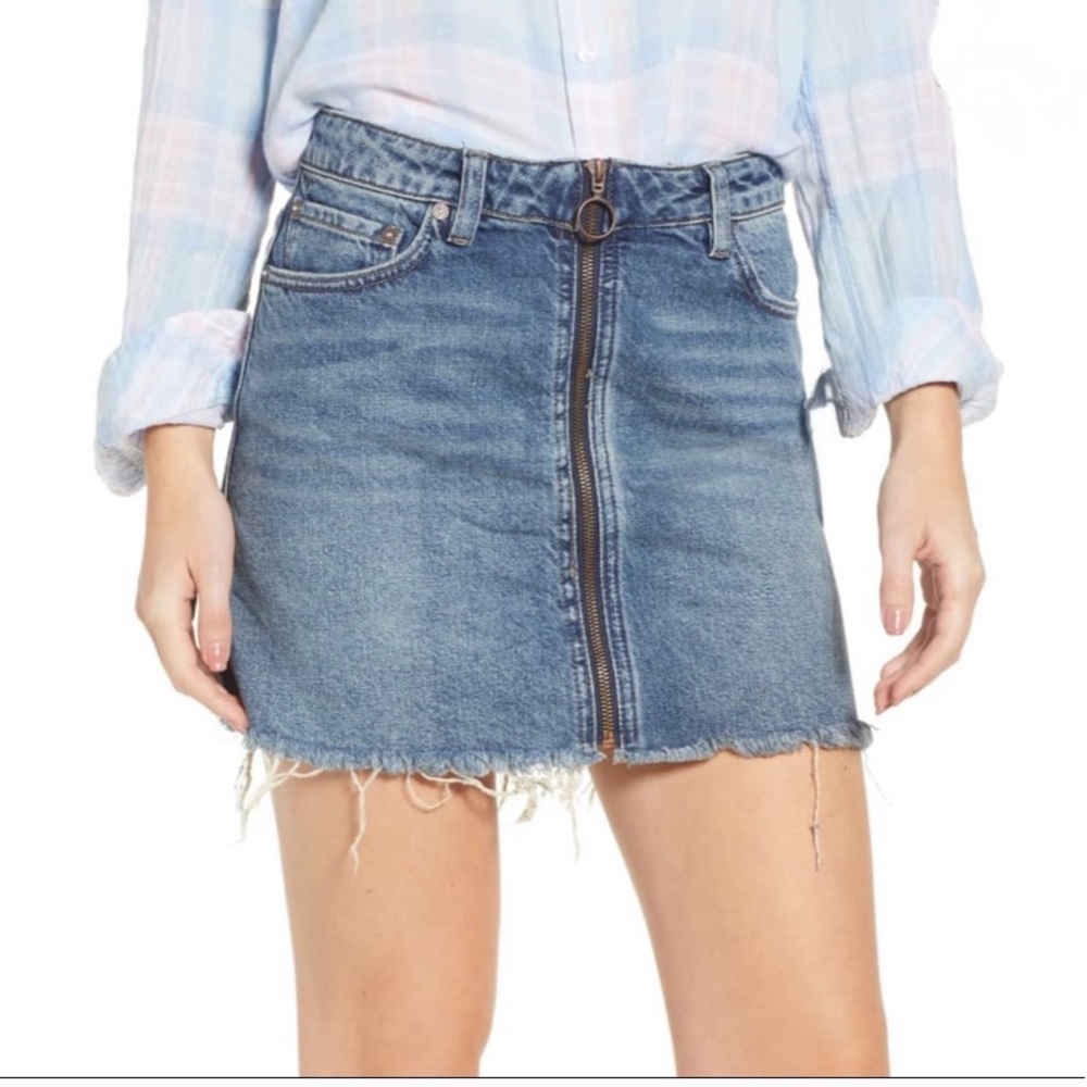 NWT Free People Denim Zipper Front Mini Jean Skirt